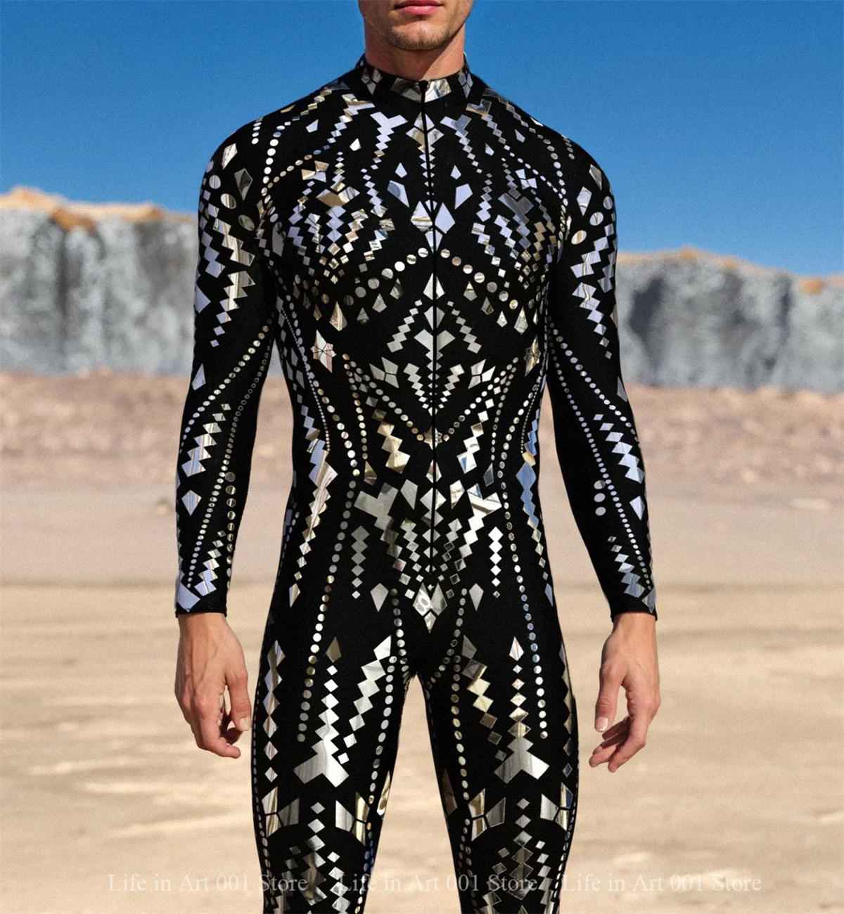 남자 사이버 3D 인쇄 점프 슈트 펑크 Morphsuit 할로윈 로봇 코스프레 젠타이 양복 휴일 파티 바디 슈트 레이브 사이클링 Catsuits