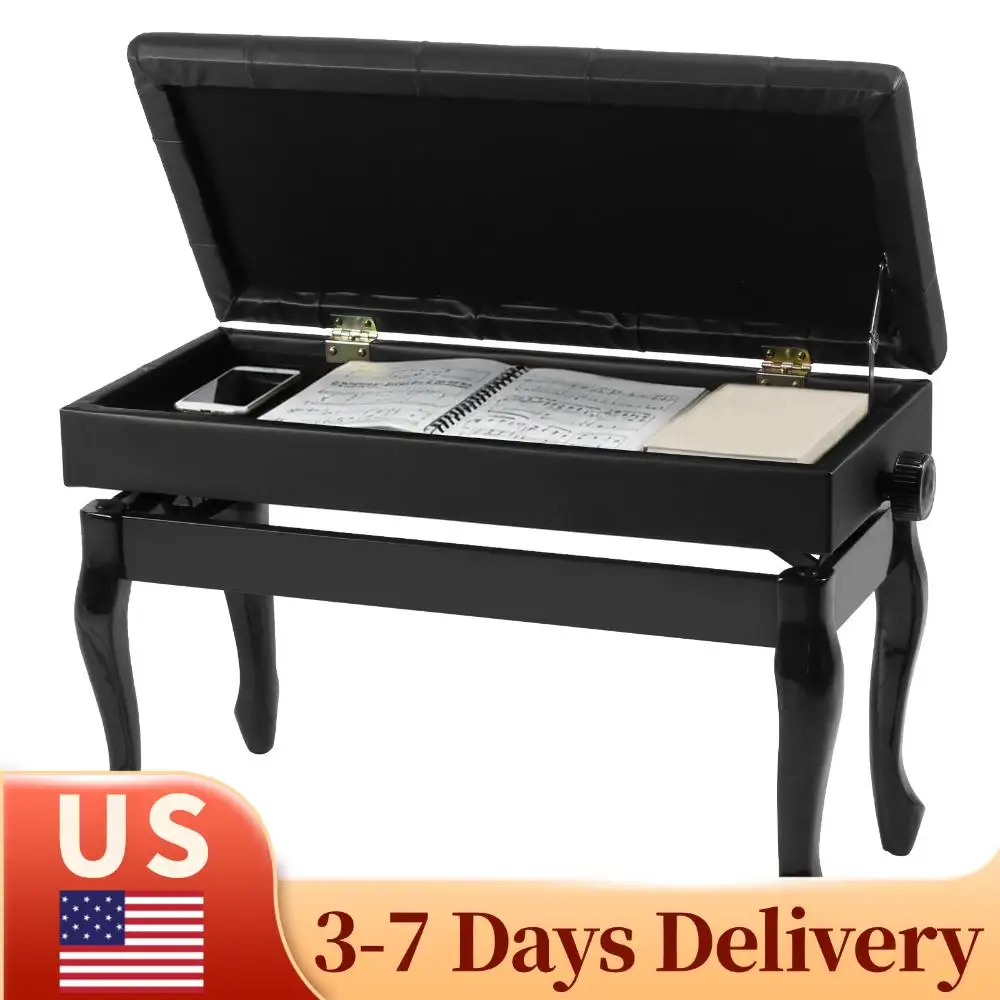 

Прочный деревянный стул для пианино с книжной полкой, сиденье с подушкой из искусственной кожи, многофункциональный, для дома/музыкальной комнаты/класса