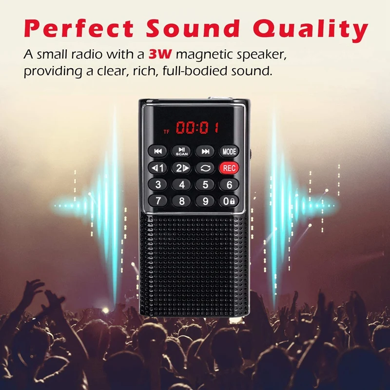 Pocket FM Walkman Radio Portable Battery Radio With Recorder, Lock Key, SD Card Player, Rechargeable Sound Recorder