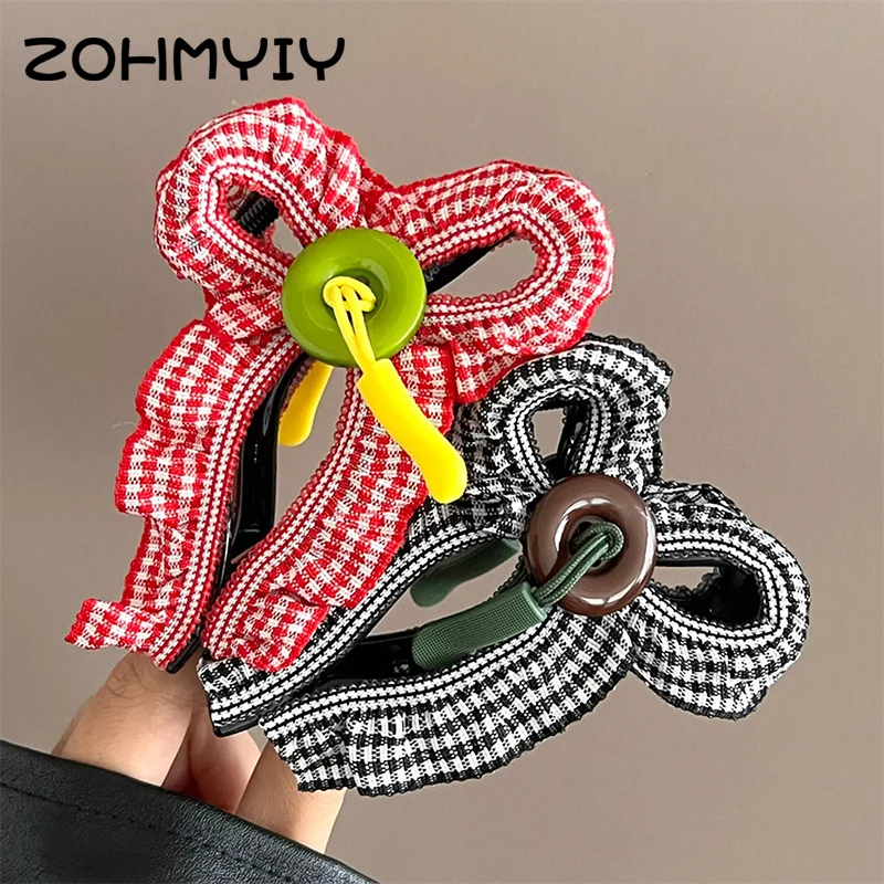 Grid Bowknot Hair Clips Button Plate Shark Clip Women Ponytail Claw Clips Hairpin Girls Headdress Hair Accessories Gifts