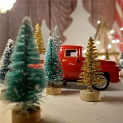 12Pcs Mini Christmas Tree Sisal Silk on Cedar Pine Decorative Small Christmas Tree Decoration Gold Silver Blue Green White Tree