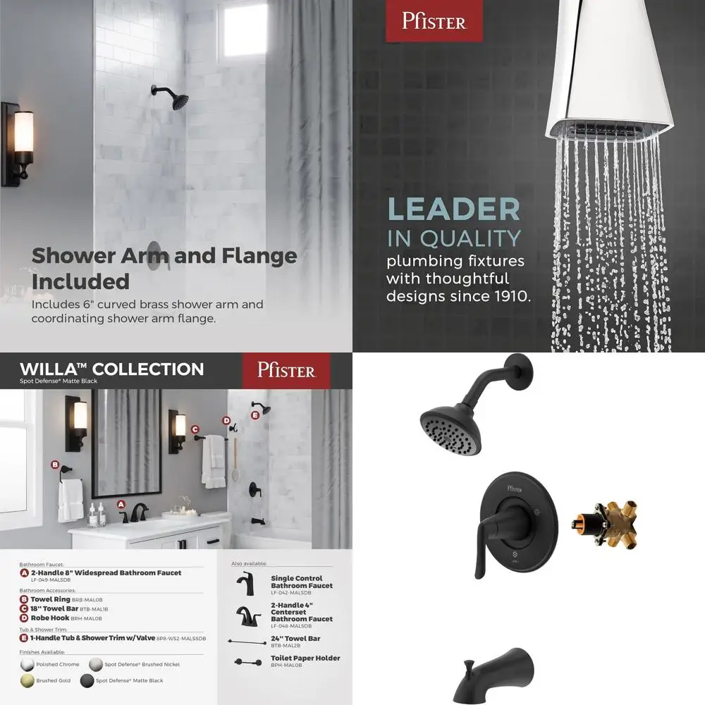 

1-Handle Pure-Balanced Tub and Shower Trim Kit with Rain Showerhead and Tub Spout, Matte Black, WaterSense Certified