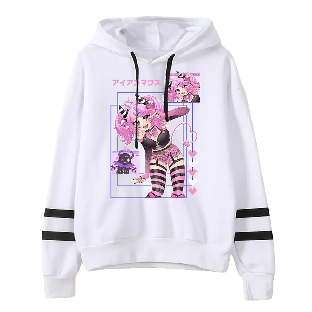 Ironmouse VTuber Hoodie para homens e mulheres, sem bolso, barras paralelas, moletons de manga, Harajuku Streetwear, roupas Anime