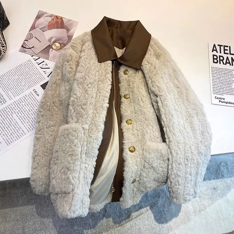 

Lamb Wool Jacket Korean Clothing Woman Split Sleeve Fit Divided Joint Dimension Separated Connection Measure Parted Junction Ins