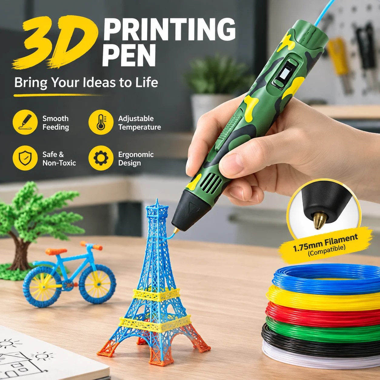 3D Pen Set 3d Printing Pen Drawing Pencil DIY Pens PLA Filament Birthday Christmas Gift For Kids Children Graffti with Charger