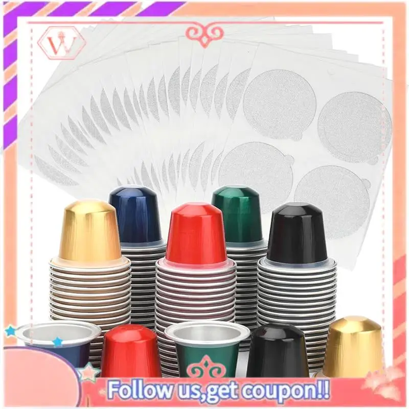 AT84-Fillable Empty Aluminum Foil Capsules(100 Pods+ 100 Lids) For Coffee Pods, Make Your Own Espresso Coffee Cup Filter