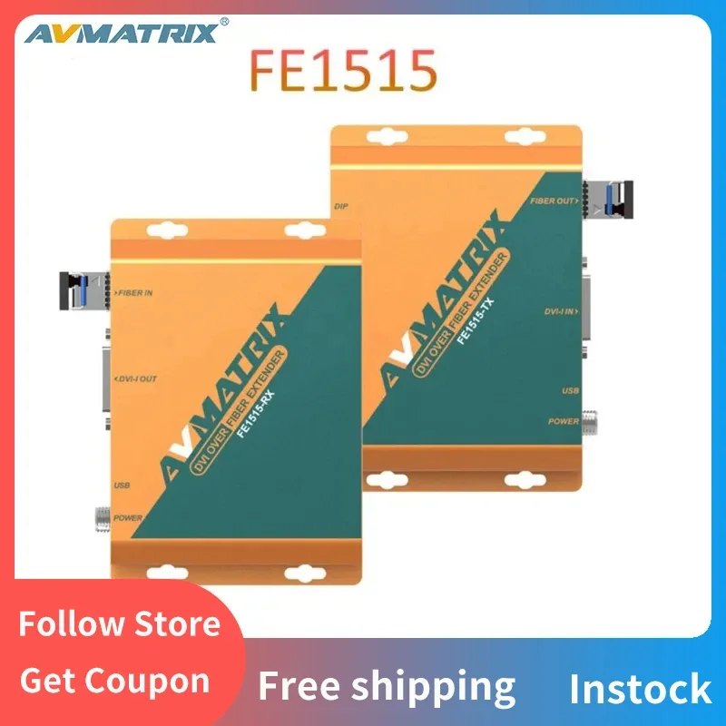 AVMATRIX FE1515 Fiber Extender Transmitter/Receiver Kit DVI-I Over 20km Supporting Single-Mode LC 1080P Video Formats Resolution