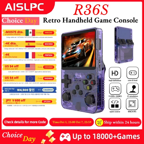 Imagen 1 del producto Consola de juegos portátil retro AISLPC R36S - Pantalla IPS HD de 3,5"" Emulación Linux Múltiples colores 64GB / 18+ juegos clásicos