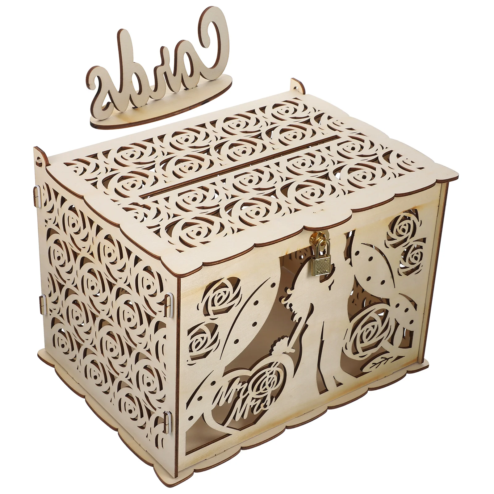 

Collapsible Wooden Wedding Gift Box Large Capacity Rustic Envelope Storage Decorative Keepsake Card Case For Wedding Anniversary