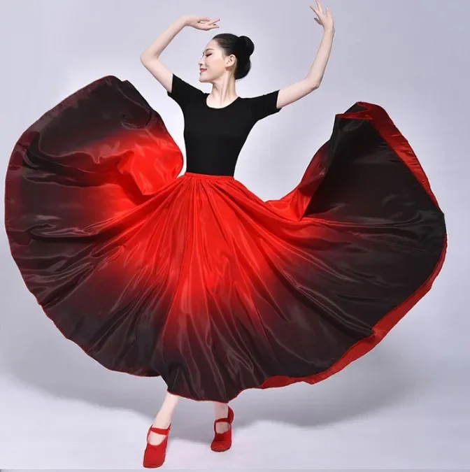 Saia longa gradiente de dança do ventre para mulheres, saia flamenca, estilo clássico, moda, tourada