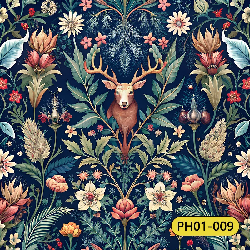 Deer Head Plant Flower Peel and Stick Wallpaper Removable Forest Contact Paper Vinyl Self Adhesive Floral Art Deco Wall Sticker