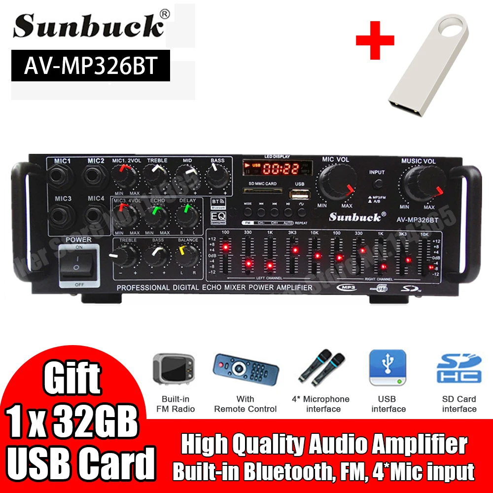 8000W Bluetooth-Verstärker 110/220V Audio-Stereo-Digital-Verstärker mit USB-, SD-, FM-, DVD-, AUX-Unterstützung, 4-Wege-Mikrofoneingang und Fernbedienung – Detail 1