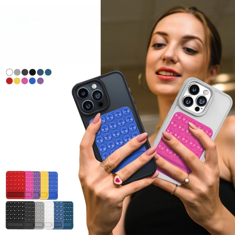 Suction Cup Phone Laptop Stand  Adjustable Silicone Base with Metal Holder Non-Slip Adhesive Mount for Glass Desk (Multi-Angle)