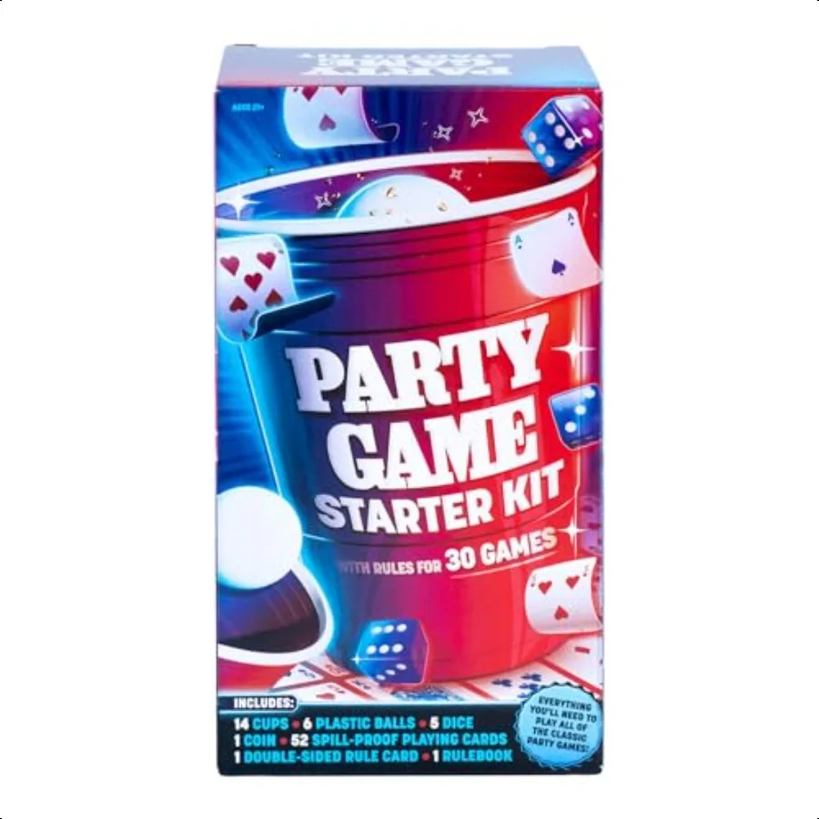 Goliath Endl Games Kit de inicio de juegos de fiesta 30 juegos divertidos para beber pliegues para adultos mayores de 2 jugadores incluyen tazas, dados y cartas de 2 años