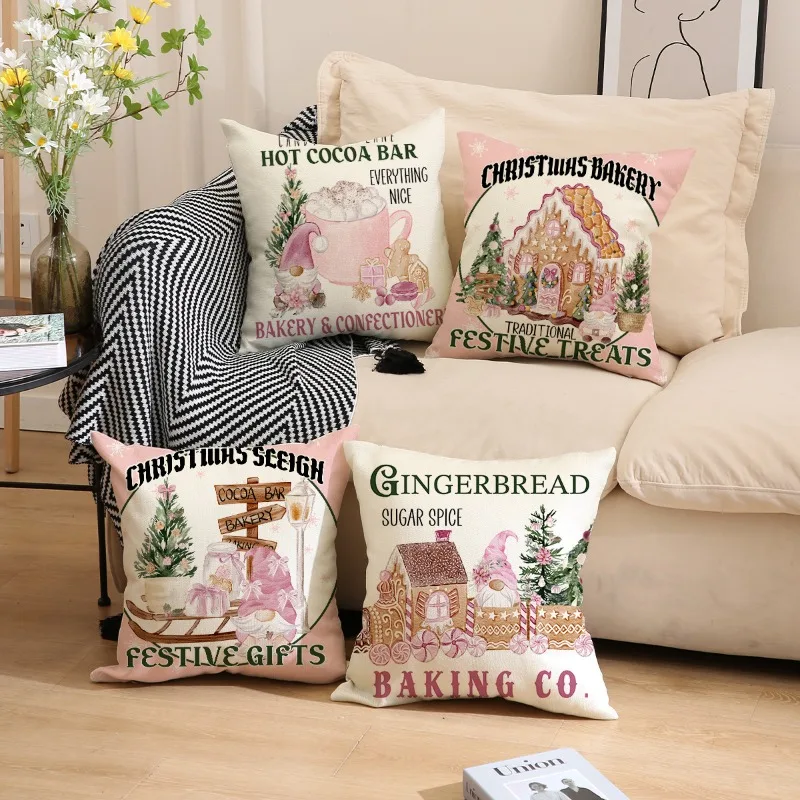 Christmas Pillow Covers 45x45cm Set of 4 Candy Cane Hot Cocoa Xmas Decorations Indoor Winter Holiday Decor Cushion Cases