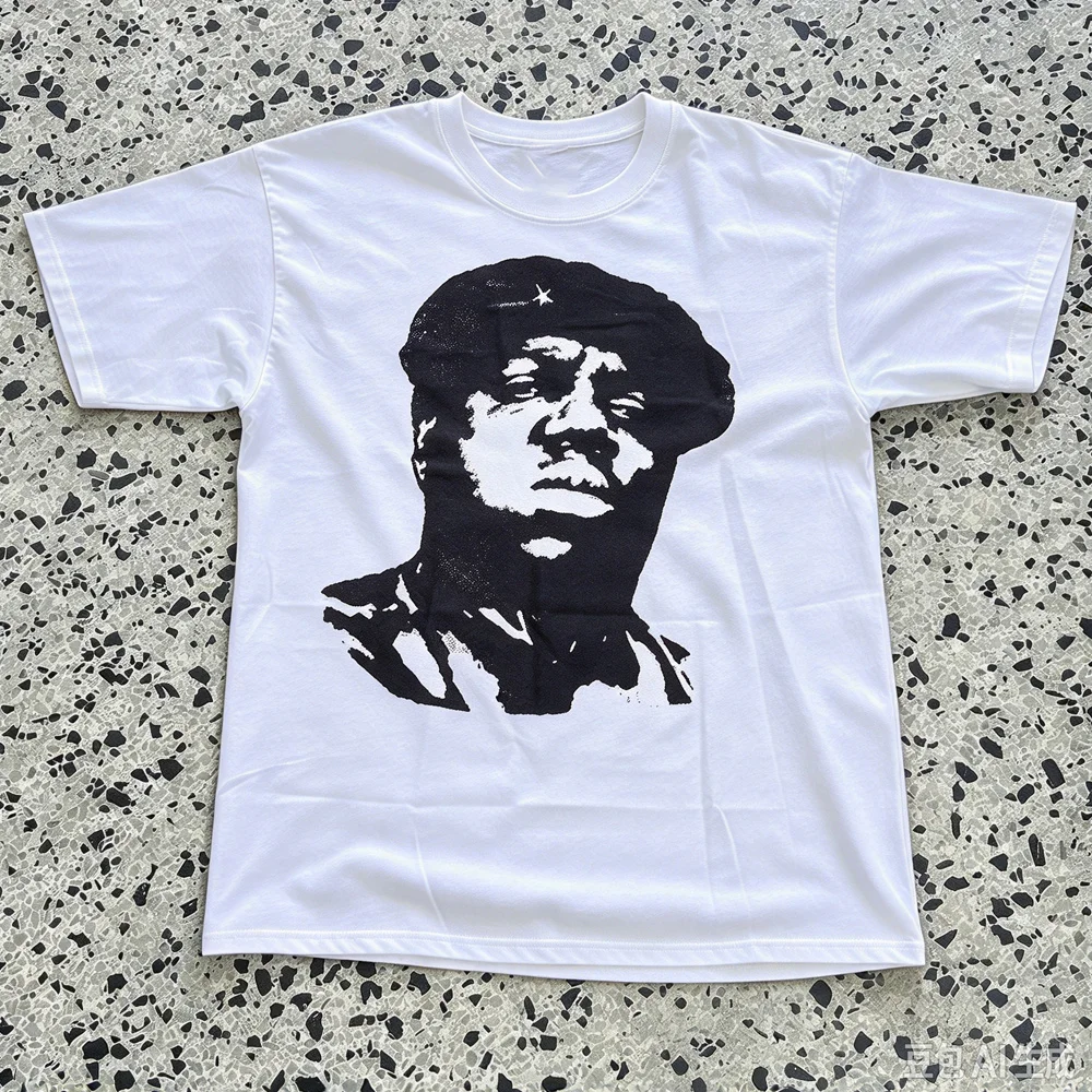 Vintage Harajuku Soldier Avatar Print T-Shirt Unisex Crew Neck Short-sleeved Retro Street Y2K Casual Fashion Tops Clothing