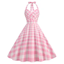 Vintage Hepburn Style Halter Neck Dresses Women Fashion Elegant Print Sexy Backless A-line Princess Dress Trendy Party Vestidos