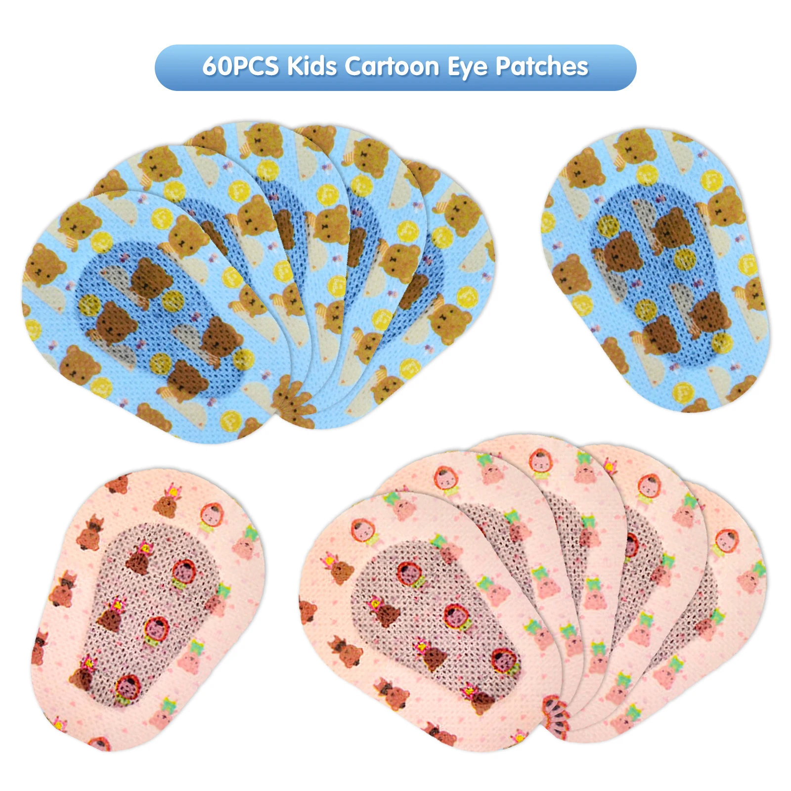 HOT 60Pcs Blue Pink Eye Patches Set for Amblyopia Lazy Eye Vision Protection, Breathable Eye Patch for Kids Adults Lazy Eye