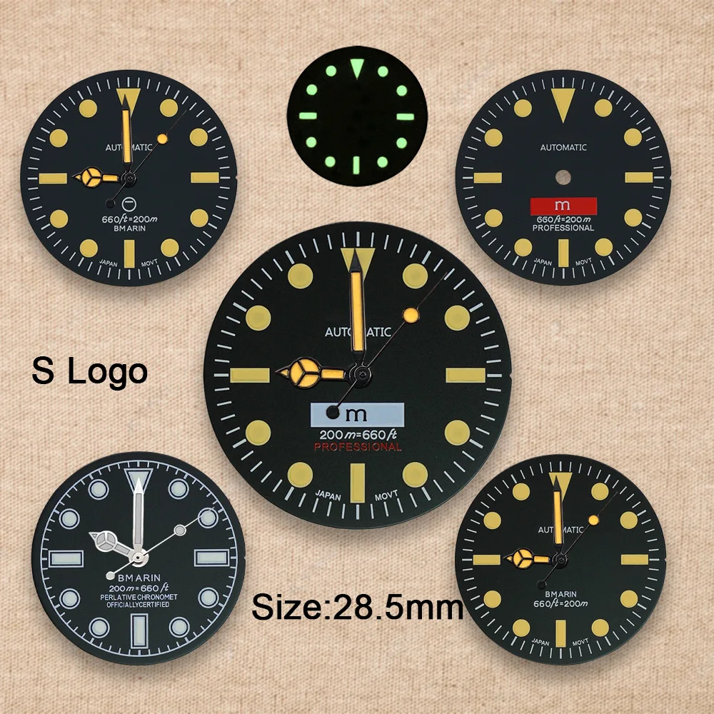 Image of Hochwertiges 28,5-mm-S-Logo-Retro-Zifferblatt, grün leuchtend, geeignet für NH35/NH36-Uhrwerke, Uhrenzubehör, Reparatur- und Modifikationswerkzeug