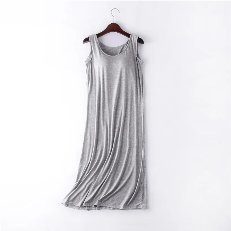 M-4XL Casual Large Size Modal Cotton Sleepwear Dress Round Neck Vest Nightdress Women Summer Nightgowns Bra Pad Ladies Lingerie