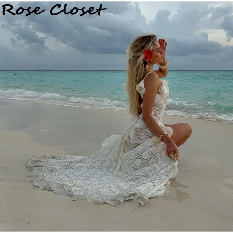 

Сексуальное кружевное платье макси с вырезами, женское платье на тонких бретельках с оборками, вечерние клубные халаты, новое пляжное женское платье с открытой спиной и боковым разрезом