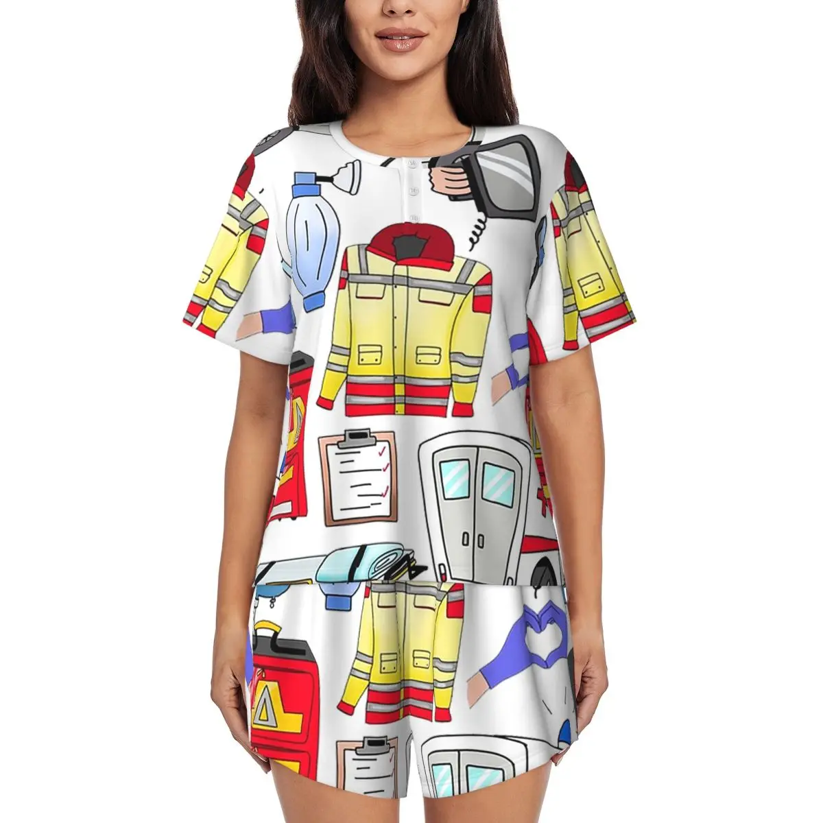 

Paramedic Round Neck Short Sleeve Nightgowns for Sleeping Sleepshirts Women Loose Pajama Set Short Pants