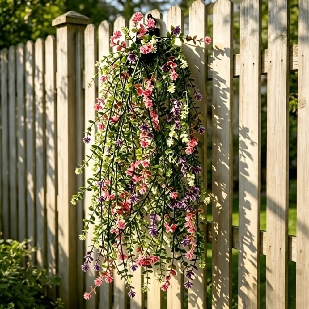 8pcs 15 Heads Artificial Camellia Hanging Vines Eucalyptus Leaves UV Resistant Flower Trailing Vine Realistic Silk Anti-fade