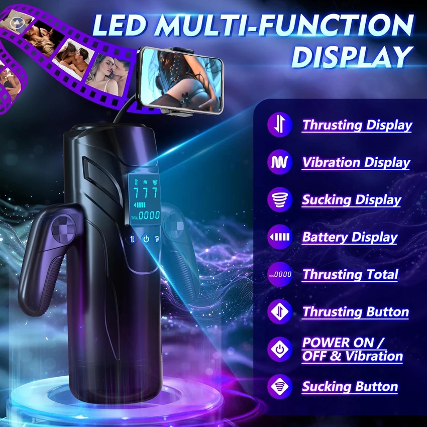 كأس الاستمناء الذكور التلقائي مع مص آلة كهربائية تلسكوبية LCD مع حامل هاتف لعبة الجنس الكبار للرجال #6