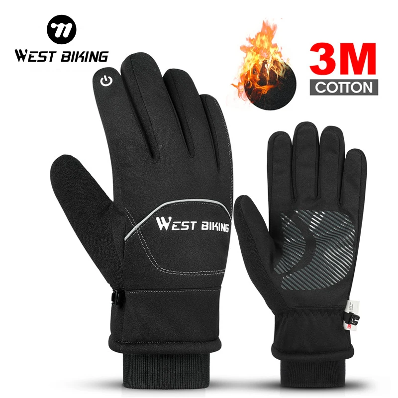 WEST BIKING Waterproof Bike Gloves Winter Warm Touch Screen Cycling Gloves 3M Thinsulate Thermal Sport Ski MTB Road Bike Gloves