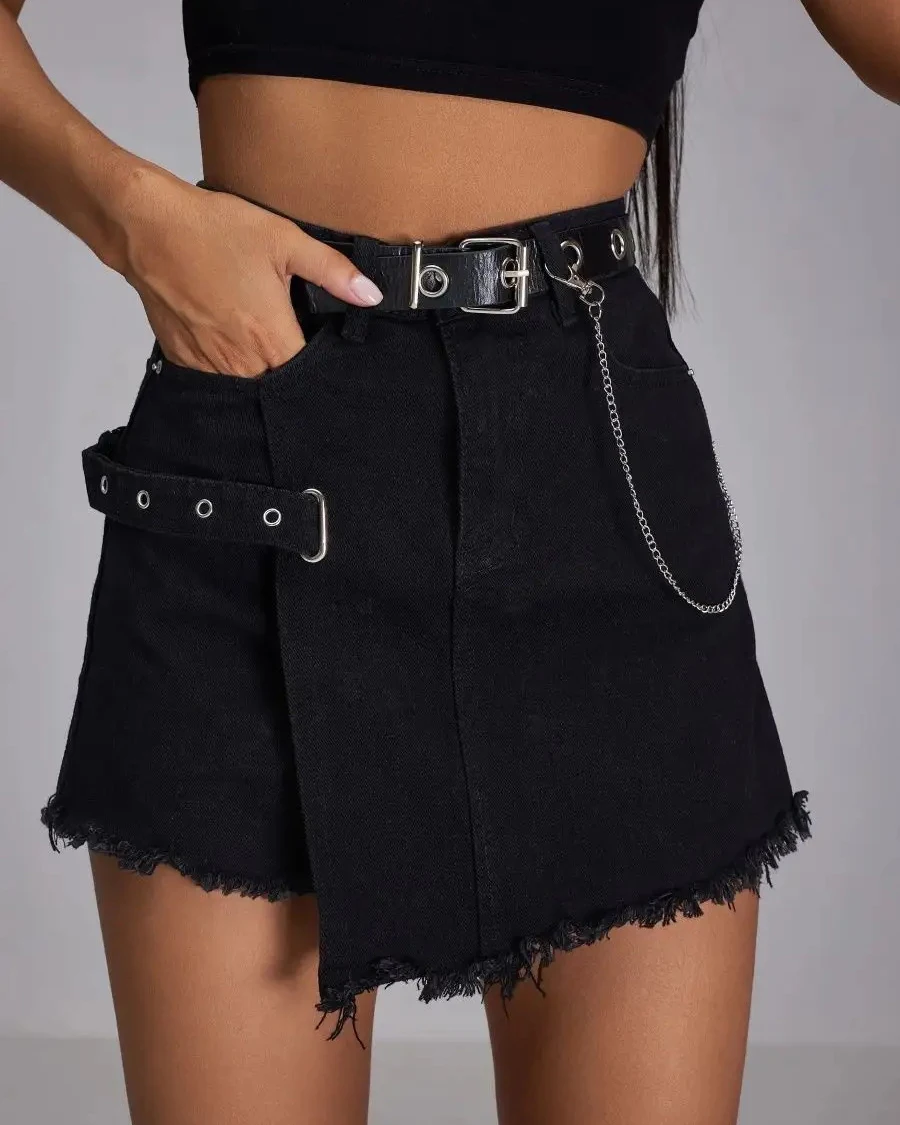 Summer New Irregular Denim Shorts Skirt Female Y2K Street Fashion high waisted and versatile slim fitting skirt pants