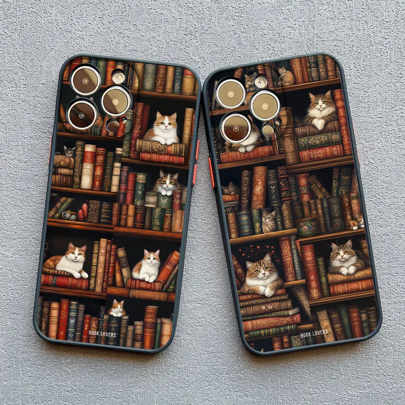 خمر خزانة الكتب هريرة رسمت قضية الهاتف آيفون 16 15 14 برو ماكس زائد 13 Mini 12 11 Pro Max XS X XR 7 8 Plus SE الغطاء الخلفي #3