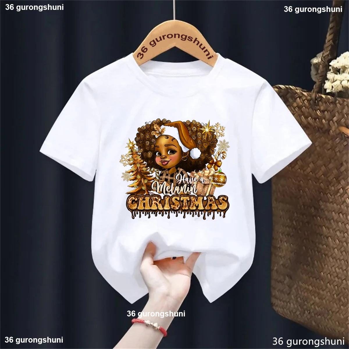 Xmas Gift Solid Tshirt Have A Melanin Christmas Graphic Printed T Shirt Black Girls Magic Kids Clothes Harajuku Kawaii T-Shirt