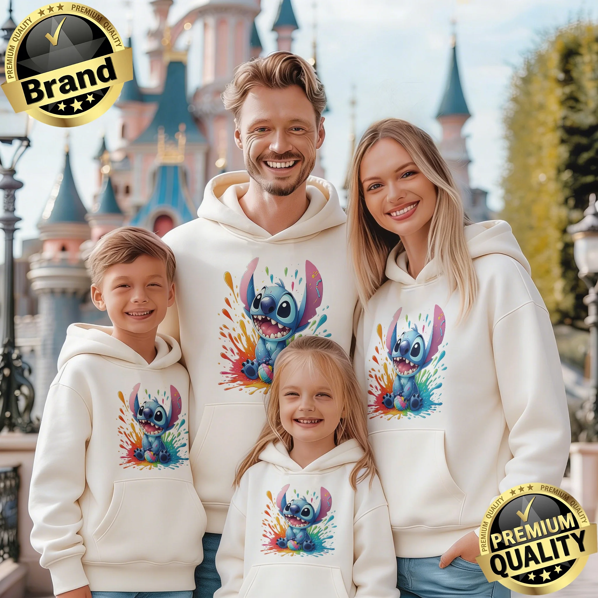 

Комплект унисекс из высококачественного хлопка с узором Дисней Стич, осень-зима 2026, для родителей и детей, цельный, теплый