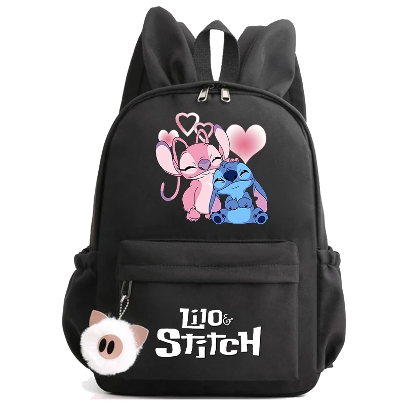 Disney-mochila de lona de Lilo Stitch para chica adolescente, Bolsa Escolar de gran capacidad, bolsa de viaje