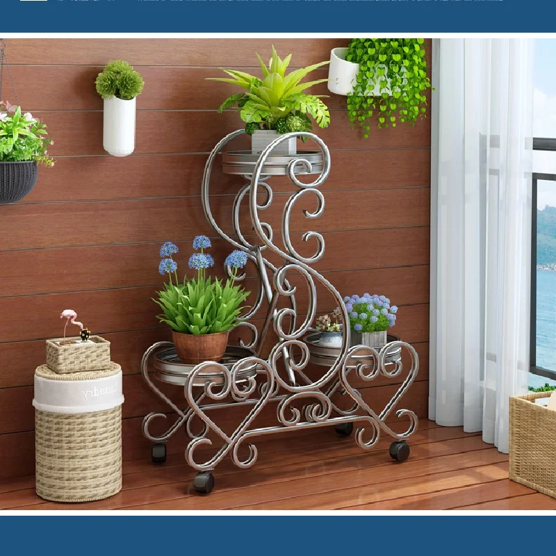European-Style Wrought Iron Flower Shelf Multi-Layer Indoor Home Balcony Metal Decorative Frame