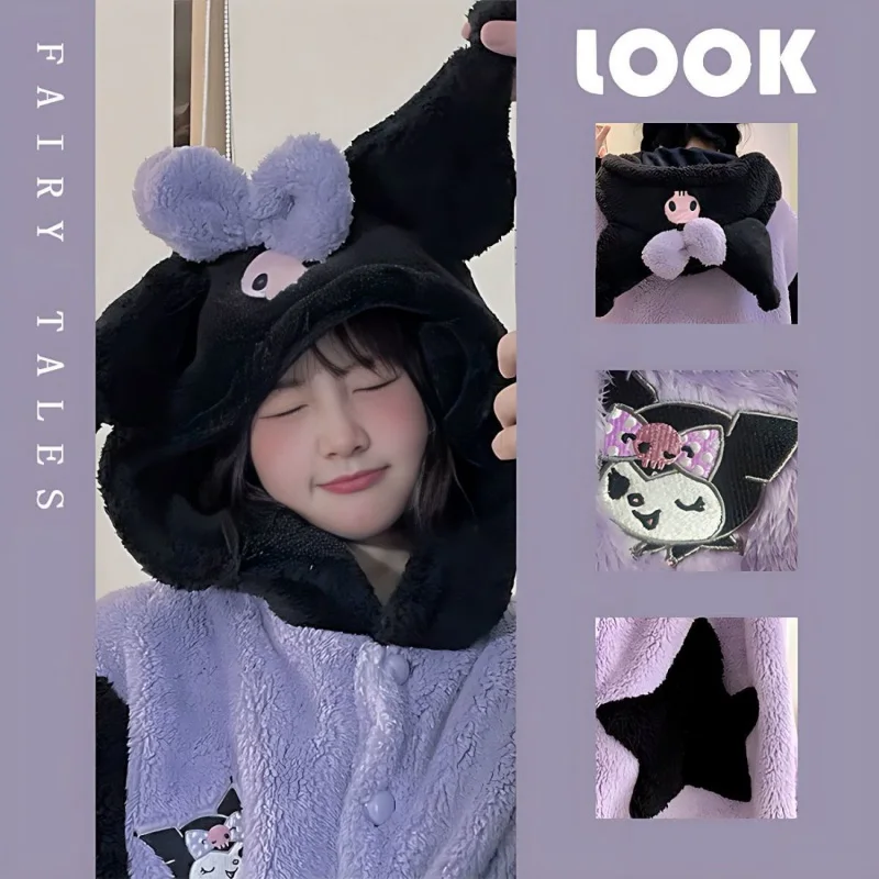 سانريو الكرتون كورومي بيجامة مجموعة فتاة جديدة الشتاء الكرتون المرجان الصوف رداء اصطف سميكة منتصف طول بيجامة مجموعة هدية الكريسماس #3