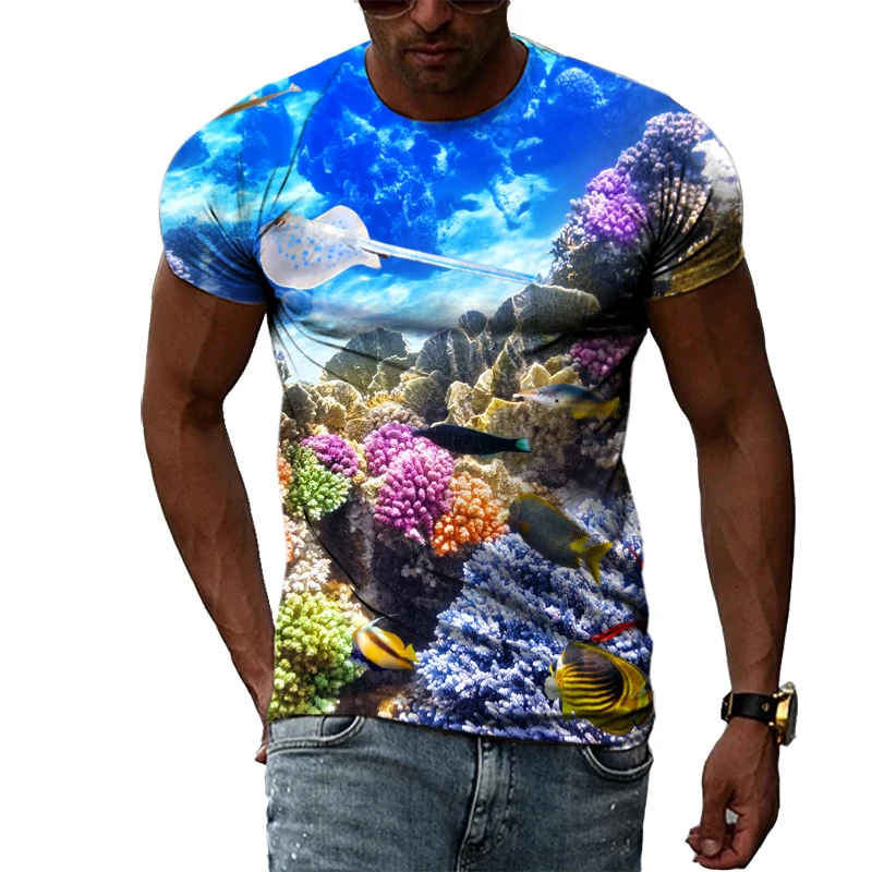 Summer Casual Style Underwater World graphic t shirts For Men Fashion Holiday Taste harajuku 3D Print short sleeve t-shirts Top