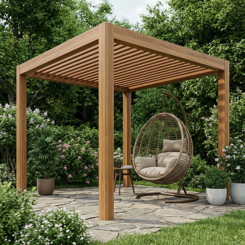 Wood Grain Aluminum Gazebo with Natural Wood Look, Rustproof Pergola Garden Patio Outdoor Decoration Outdoor Pergola