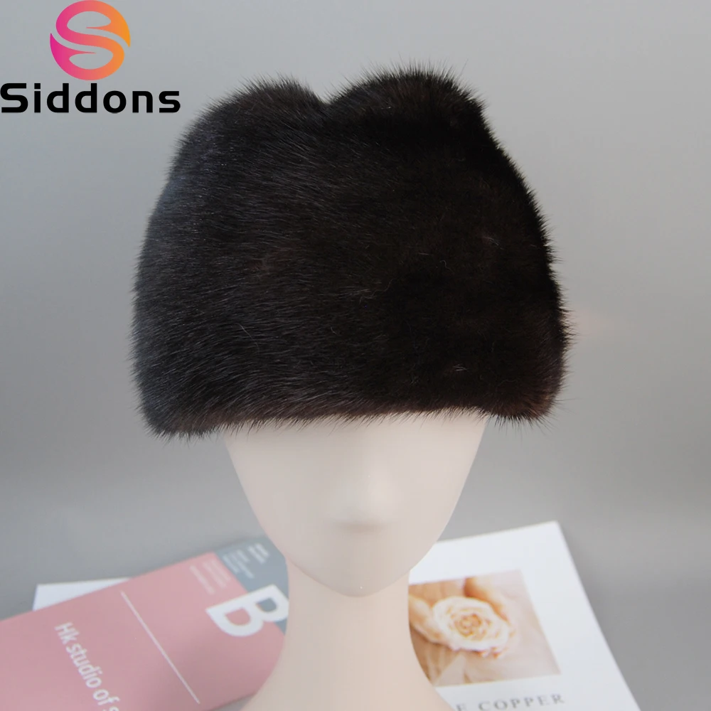 

2024 Winter Unisex Top Real Mink Fur Bomber Hat Genuine Marten Head Warm Black/Brown Caps Outdoor Windproof Warm Mink Fur Hats