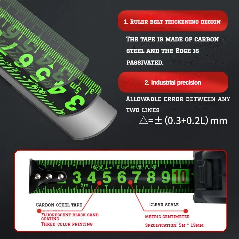 3/5/7.5/10m fluorescent tape measure, precision thickened scale, waterproof and wear-resistant measuring tool