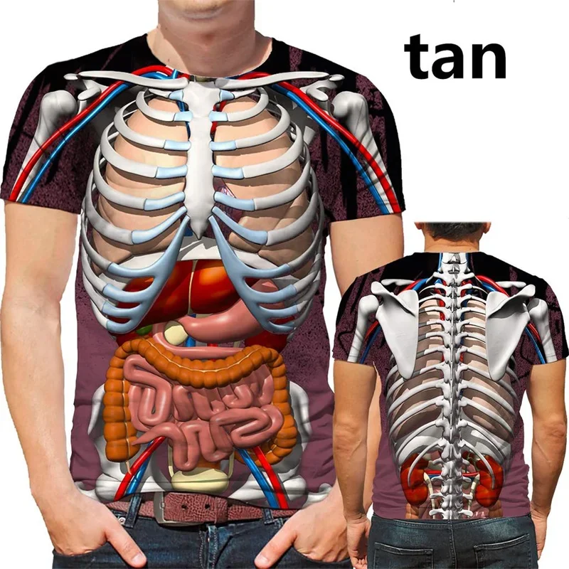 Funny 3D Cosplay Male Skeleton Internal Organs Printed T-Shirt Kid Fashion Streetwear Short Sleeves Men Summer Harajuku T-Shirts