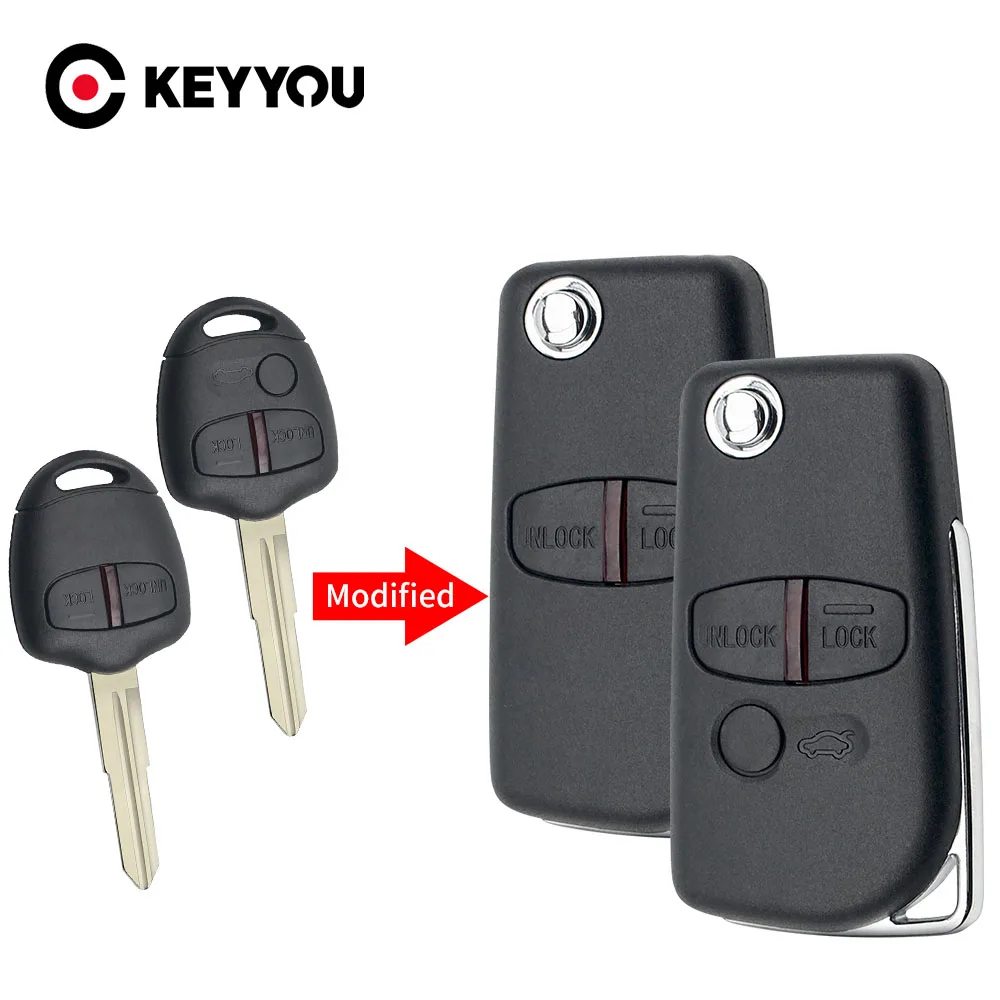 KEYYOU Modified Flip Key Case For Mitsubishi Pajero Sport Outlander Grandis ASX MIT11/MIT8 Blade 2/3 Button Remote Car Key Shell