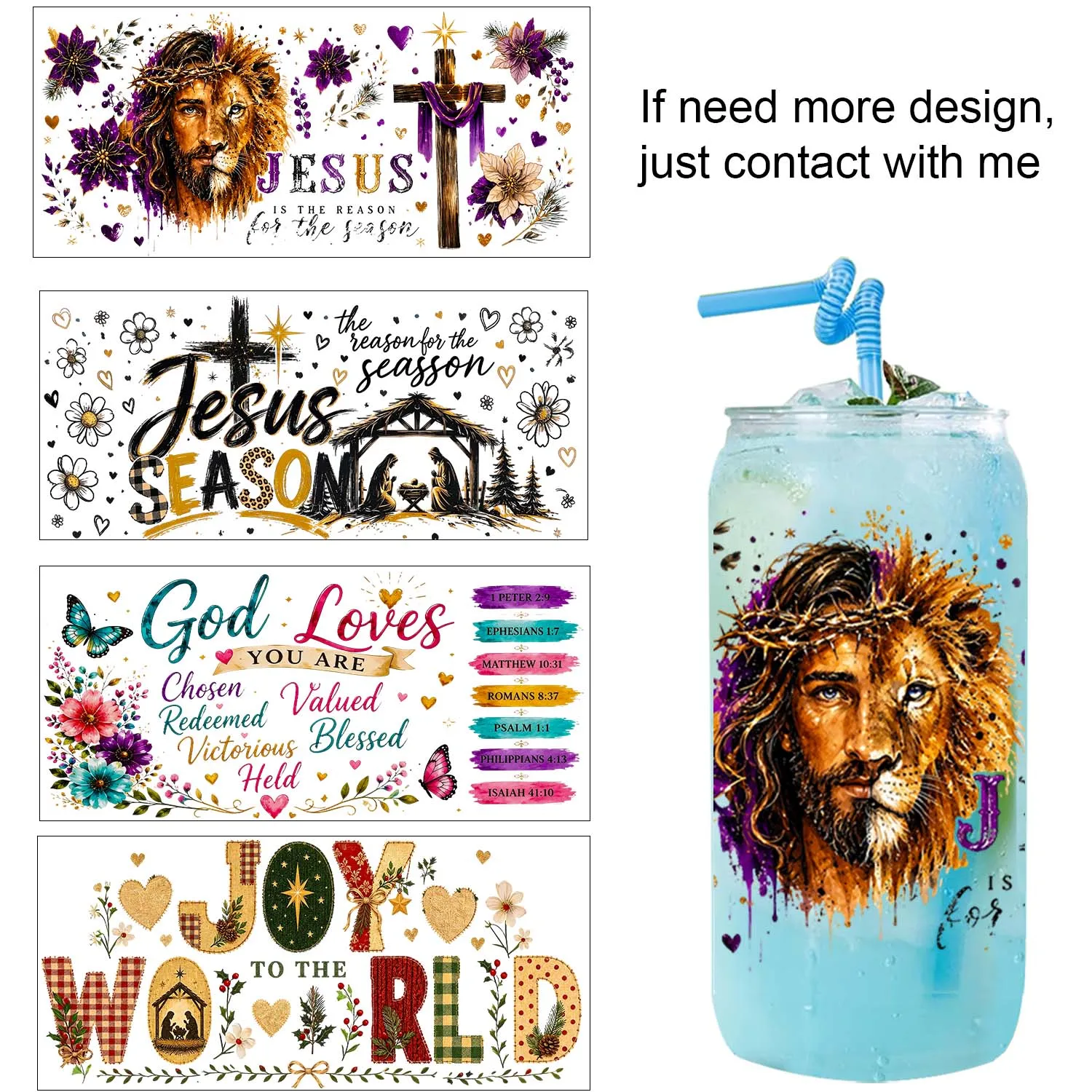 1/5 Set Jesus Bless You Rub On 16oz Uvdtf Sticker waterproof DIY Decals 3D transfers uvdtf tumbler stickers 16oz uv dtf cup wrap