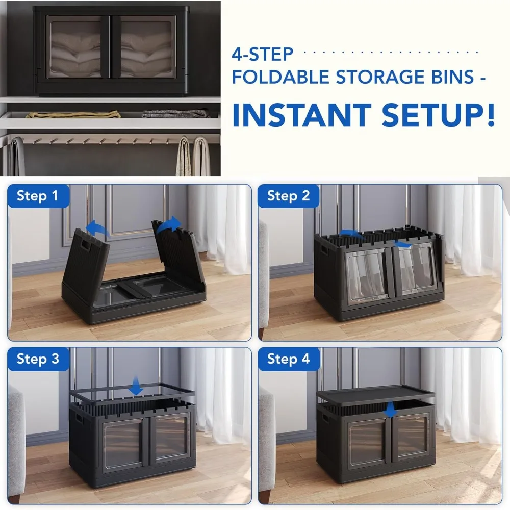 3 Pack Stackable Storage Bins With Lids, Collapsible Plastic Storage Bins, Closet Organizers and Storage  Containers with Doors