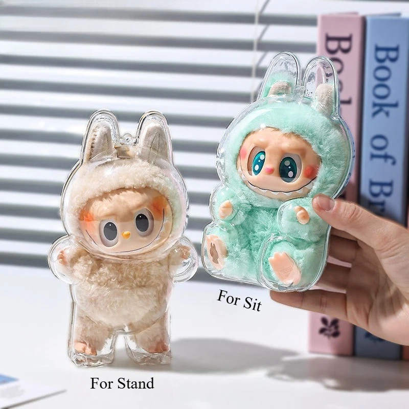 الكرتون LABUBU الوحش شفافة واقية قذيفة الدمى الملحقات الجيل الأول الدائمة الموقف الجيل الثاني غطاء وضعية الجلوس