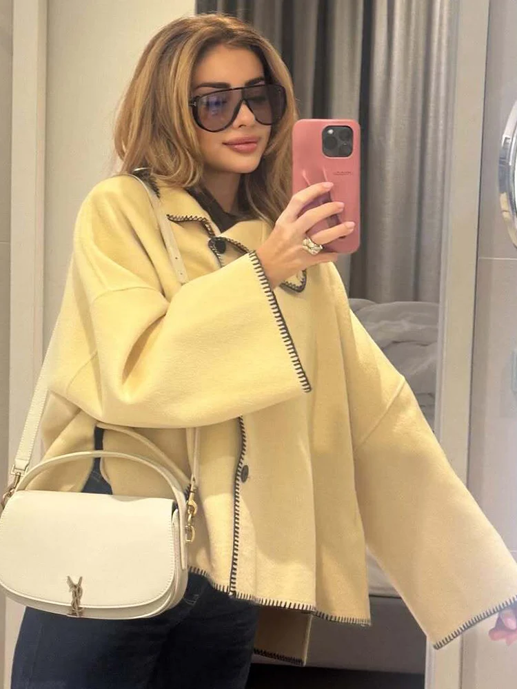 2025年 レディース ソリッド ハーフタートルネック コート エレガント カジュアル シングルブレスト ポケット付き ルーズジャケット 新作 秋 レディースファッション アウターウェア