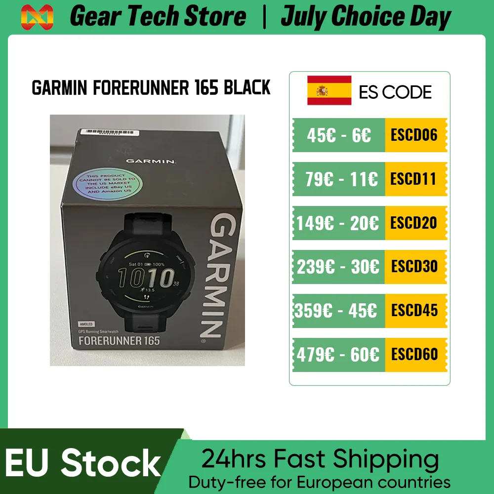 Reloj Deportivo Inteligente Garmin Forerunner 165 Estilo Básico, Pantalla AMOLED de 1.2 Pulgadas, GPS, 43 mm, Negro y… — oferta en AliExpress