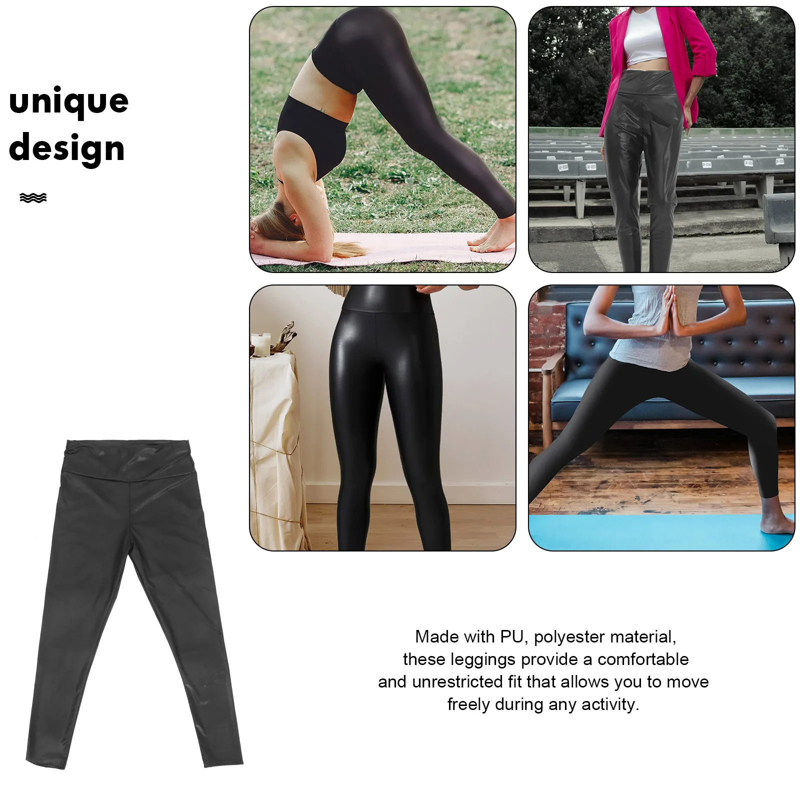 

High Waist PU Leggings for Women Stretchy Elastic Yoga Pants Tummy Control Workout Gym Running Night Out Club Wear