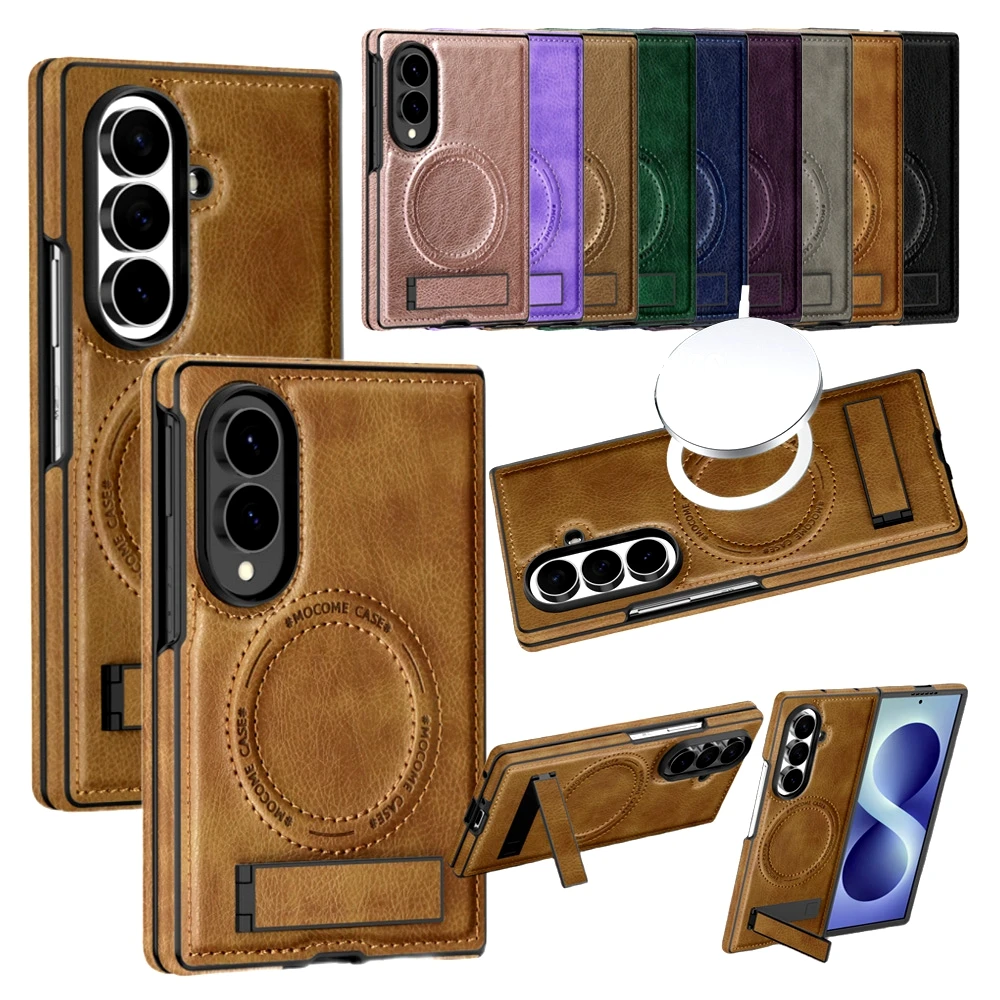 Magnetic Kickstand Leather Phone Case for Samsung Z Fold 8 Ultra 8Ultra 7 6 5 4 3 Fold8 5G for Magsafe Wireless Charging Cover