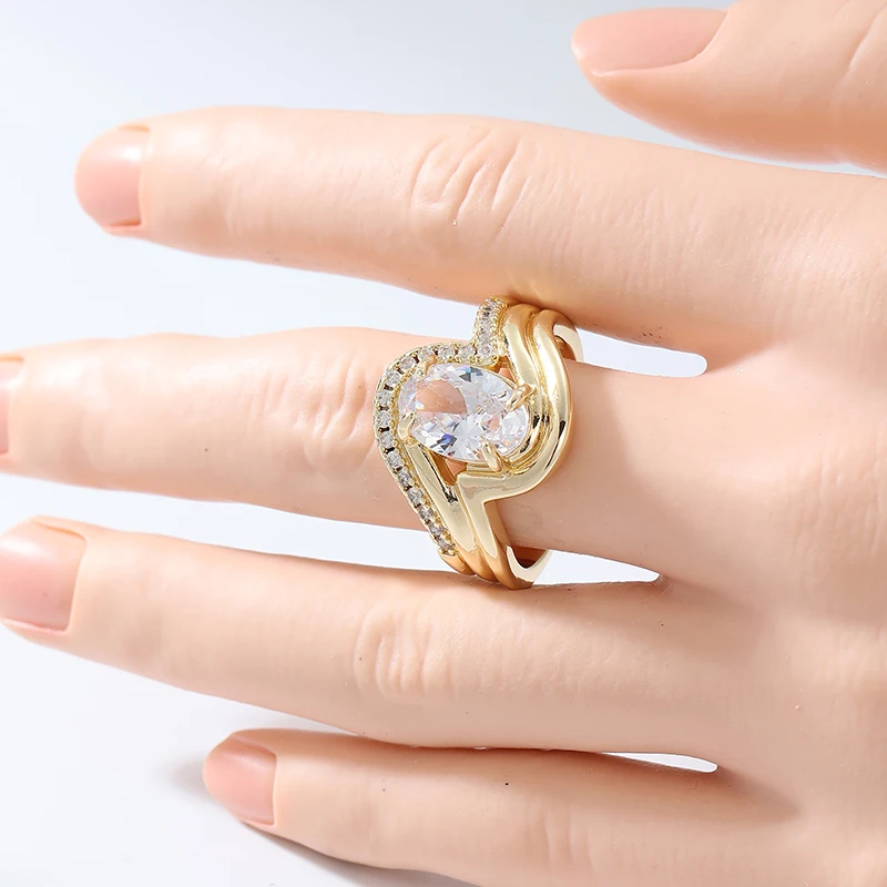 Fashion Oval Cut Engagement Ring Promise Synthetic Zircon Ring with Art Deco Accessory Women's Elegant Jewelry